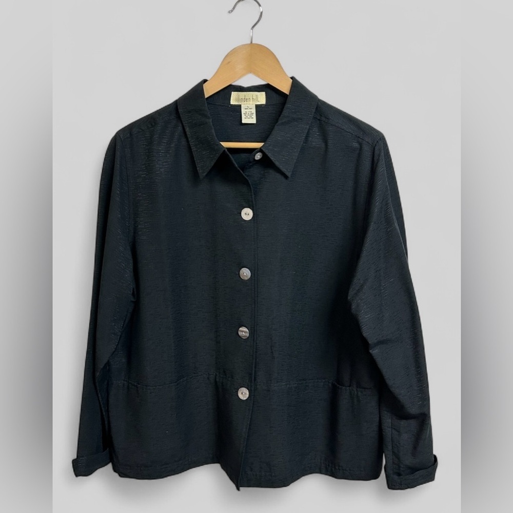 Linden Hill Women’s Black Button-Up 100% Silk Shirt Size Large